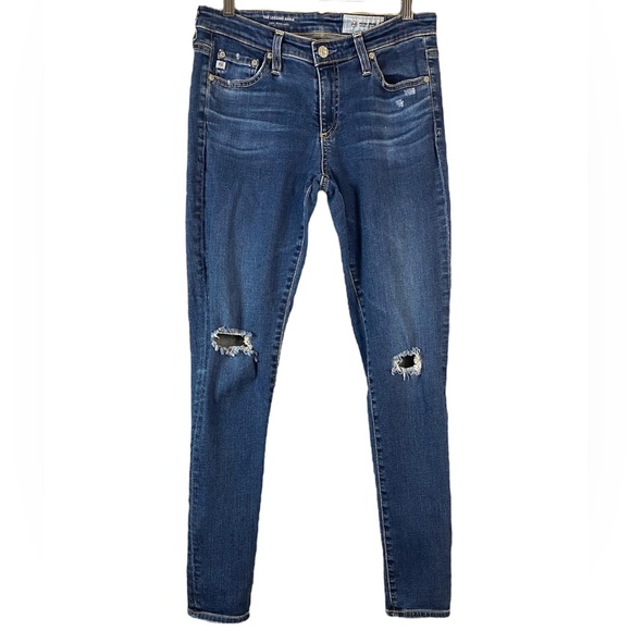 Ag Adriano Goldschmied Denim - AG ED Women’s The Legging Ankle Super Skinny Distressed Blue Denim Jean Size 27R
